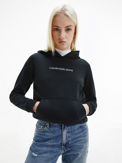 Calvin Klein Ruhák HU654444 | Calvin Klein Organic Cotton Logo Női Kapucnis Pulóver Fekete
